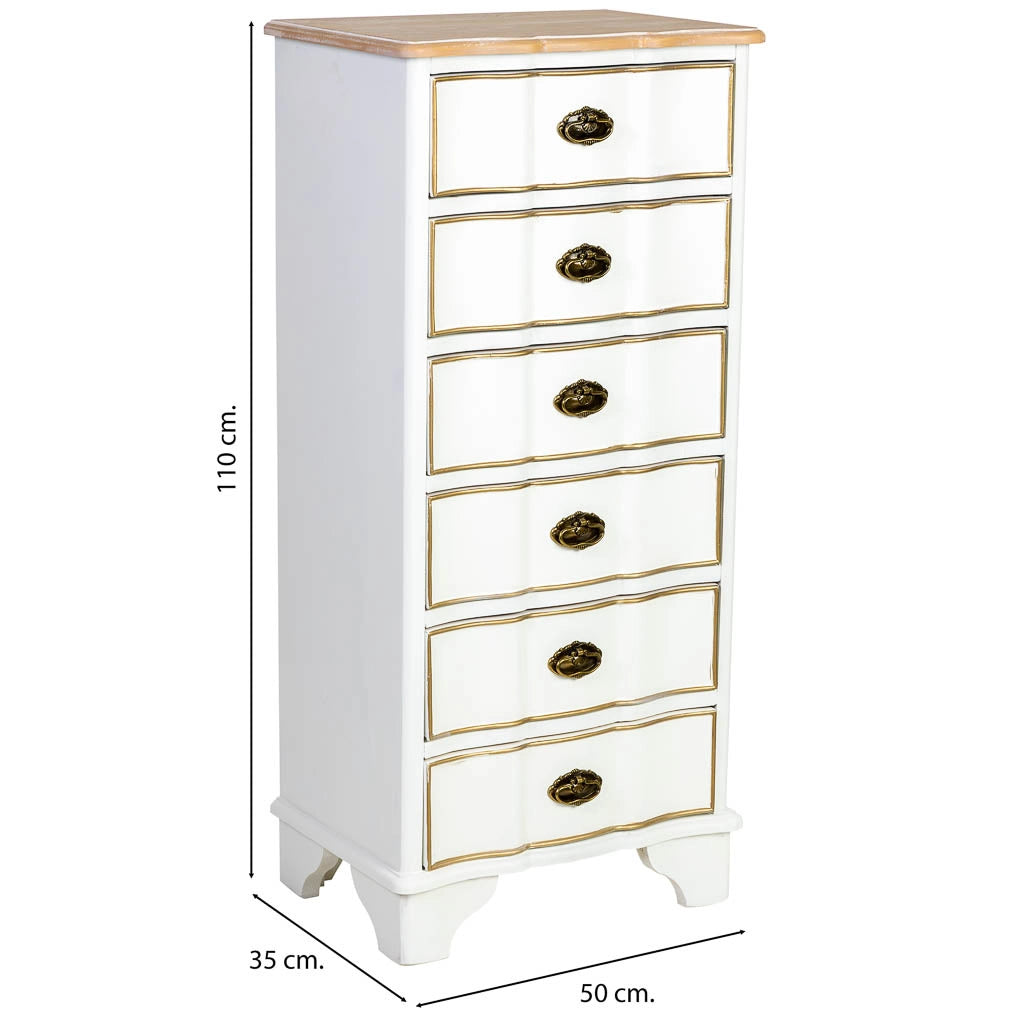 Settimanile in legno con 6 cassetti 50x35x110h cm