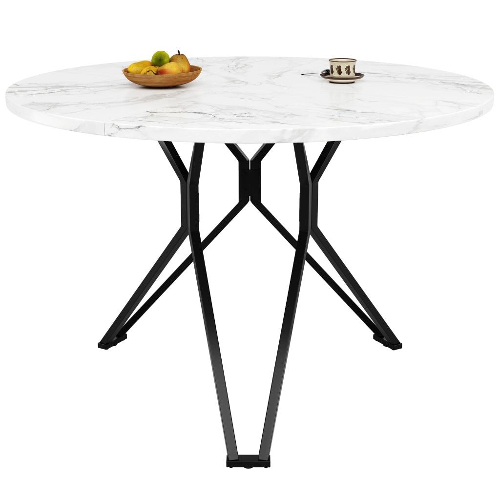 Tavolo da Pranzo Rotondo per 4 Persone ¨C Xylo ¨C Piano MDF Effetto Marmo, Gambe in Metallo, Nero, 100x100x76