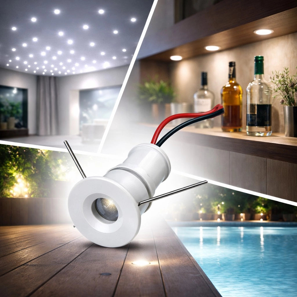 Mini faretto LED Bianco da incasso 1W 12V IP65 punto luce naturale 4000K cielo stellato per bagno doccia esterno segnapasso scale vetrine mobili camper