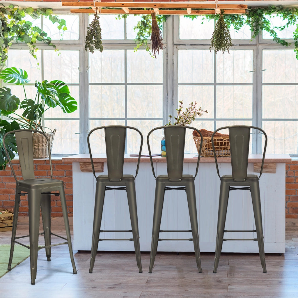 Set di 4 sedie per ristorante in metallo da 116cm, Sgabelli da bar eleganti con schienale rimovibile Grigio-Sgabelli da bar