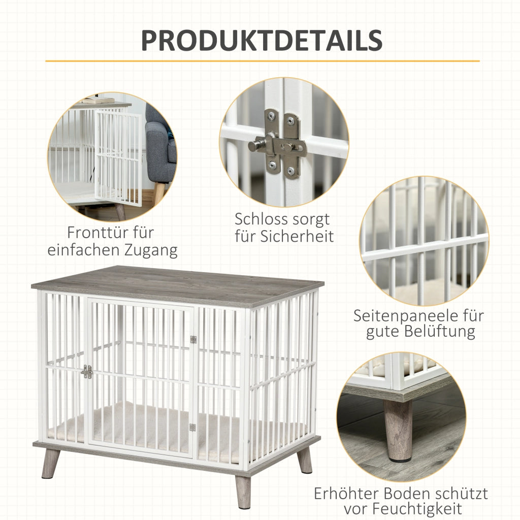 Cuccia per Cani Trasportabile ¨C zephmum ¨C Legno Acciaio Bianco Grigio 86x60x70