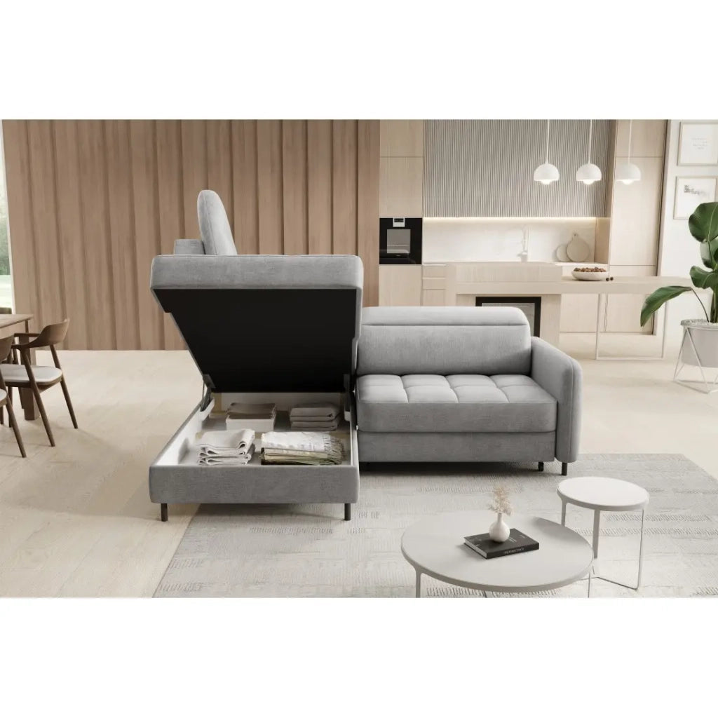 Divano letto angolare sinistro BARNEA 208 cm grigio chiaro con contenitore