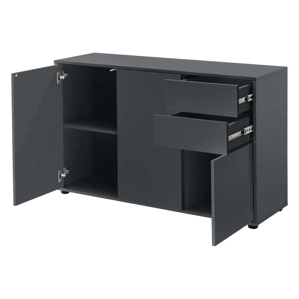Elegante cassettiera pratico mobile contenitore con 2 cassetti e 3 ante truciolato 74 x 117 x 36 cm grigio scuro opaco 03_0005048