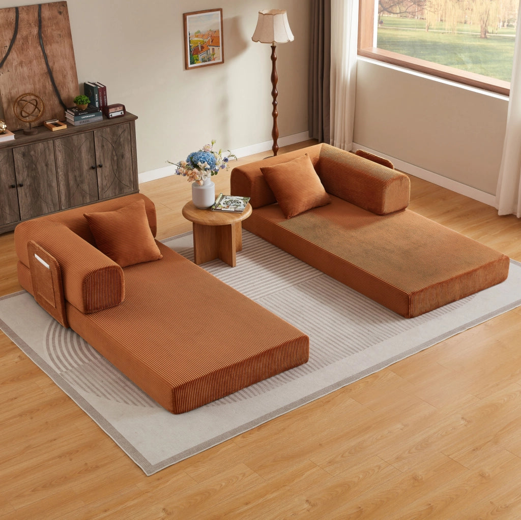 Divano letto pieghevole terracotta in schiuma con 2 cuscini