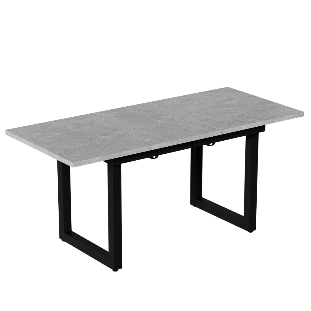 Tavolo da pranzo allungabile stile industriale, piano in MDF effetto cemento, struttura in metallo, grigio e nero