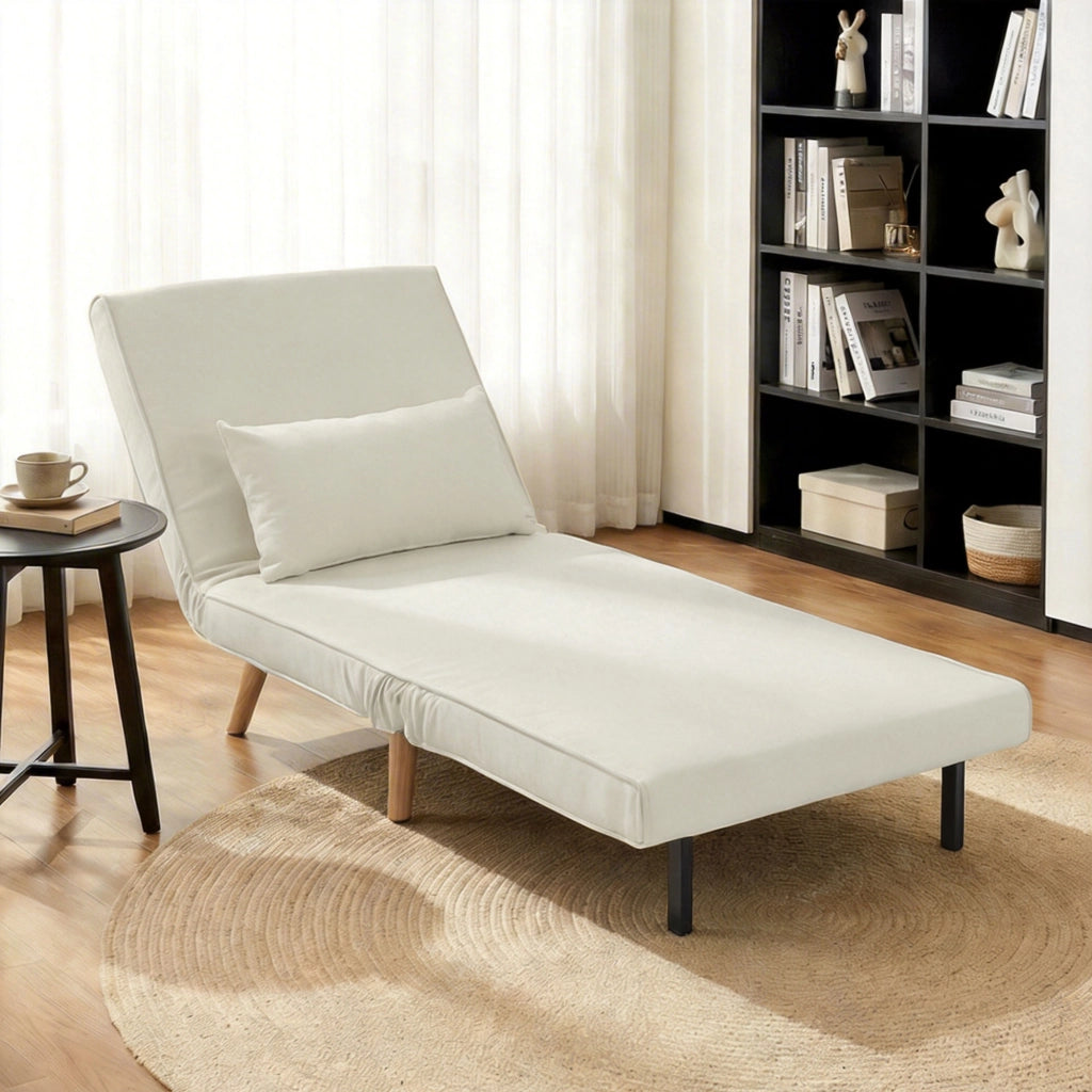 Poltrona letto singolo imbottita 3 in 1 ¨C zephmum ¨C tessuto crema con cuscino