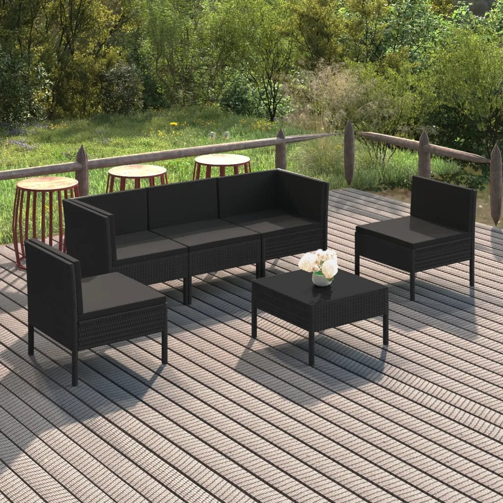 Set Divani da Giardino 6 pz con Cuscini in Polyrattan Nero cod mxl 40870