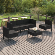 Set Divani da Giardino 6 pz con Cuscini in Polyrattan Nero cod mxl 40870