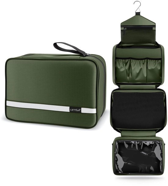Borsa da Bagno per Uomo e Donna, Grande Borsa Cosmetica, Borsa da Viaggio, Borsa Cosmetica, Borsa per il Trucco, Borsa da Bagno, Borsa da Bagno con Gancio (Verde Scuro)