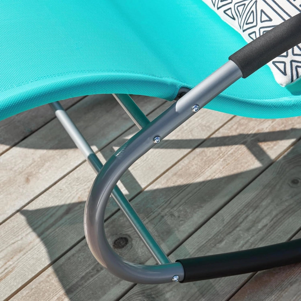 Lettino Sdraio da Giardino a Dondolo - Sedia a Dondolo da Esterno in Textilene Azzurro con Telaio in Metallo, 150x63x87cm, Lettino Prendisole per Terrazza, Piscina, Patio, OGS28-HB