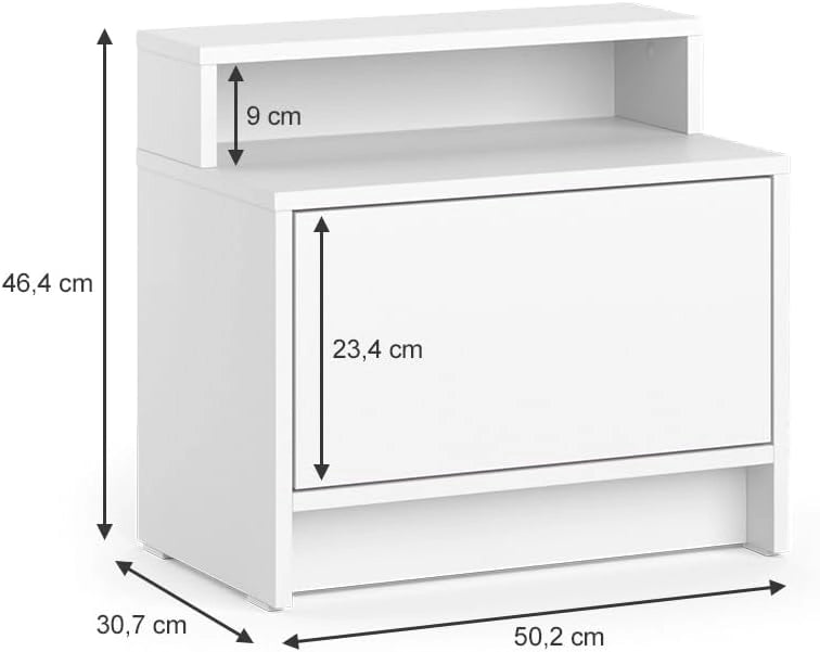 comodino camera da letto Nara, Bianco, 50.2 x 46.4 cm