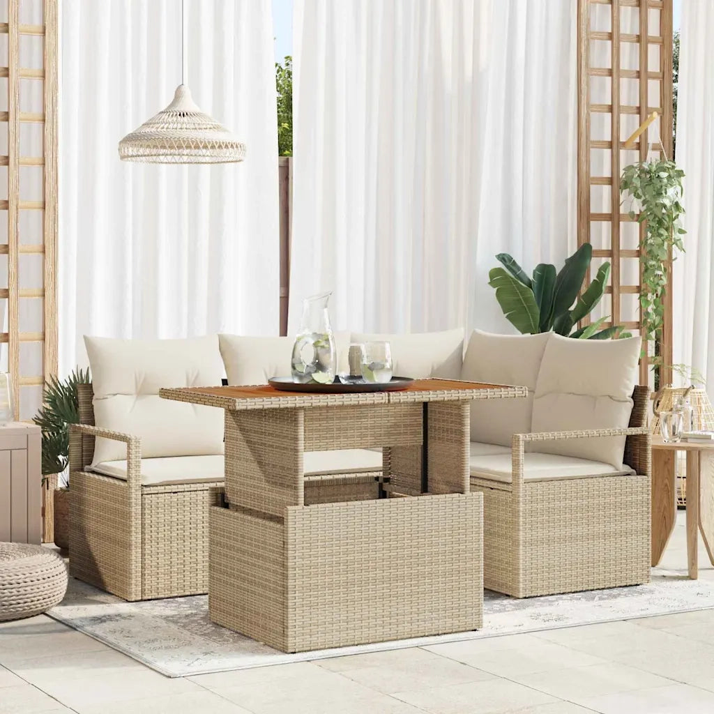 Set da Pranzo per Giardino con cuscino 5 pcs Beige e Crema