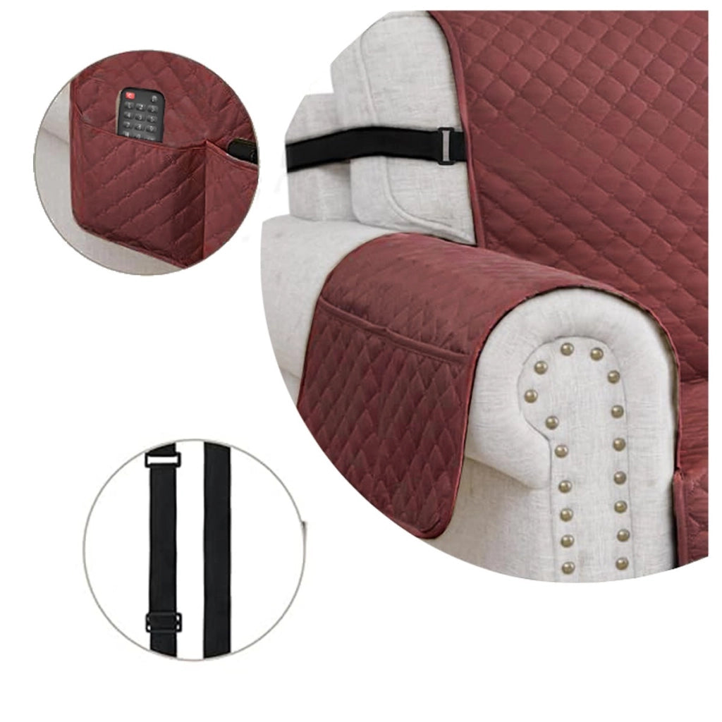 Copridivano Impermeabile Tasche Laterali Proteggi Divano Antimacchia Antiscivolo 3 Posti Bordeaux