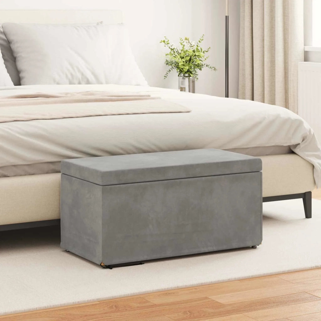 Pouf Grigio chiaro Velluto e Legno Ingegnerizzato