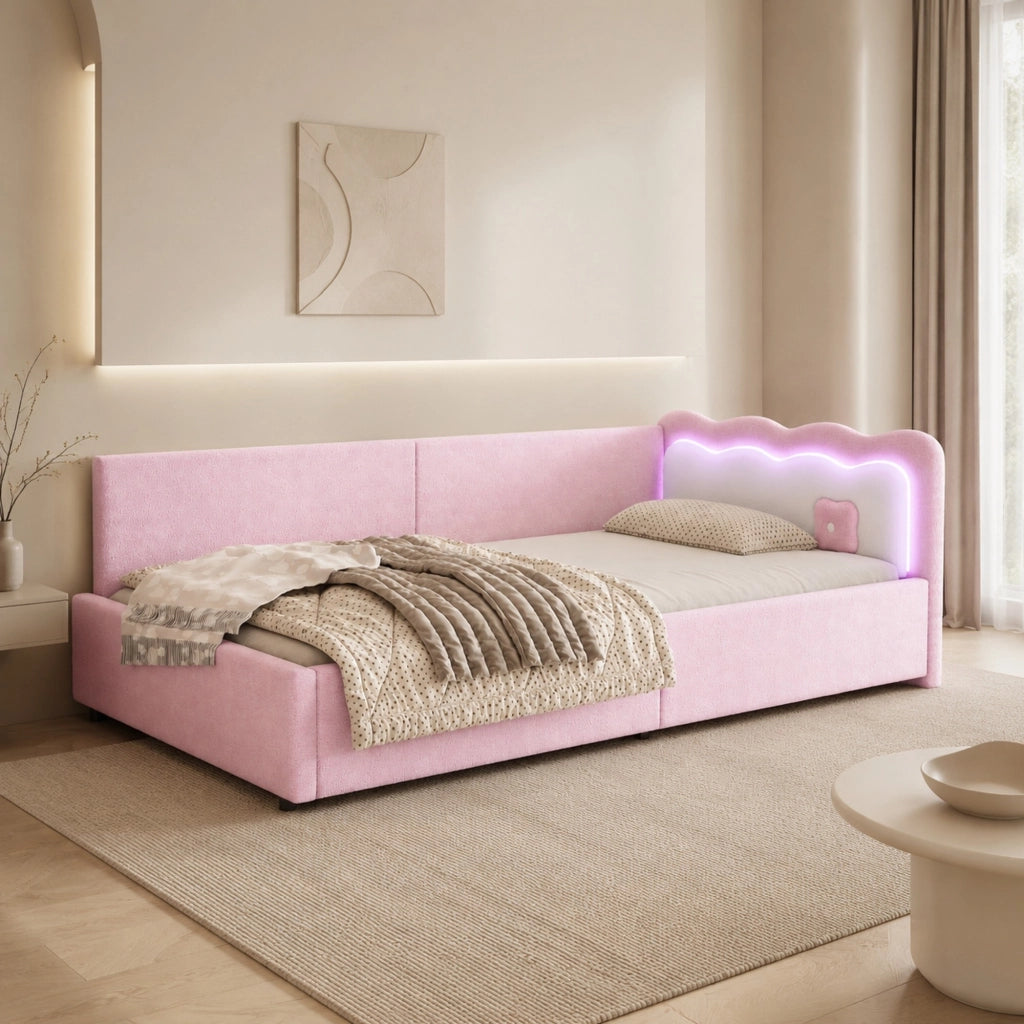 LETTO daybed 90x200 cm Rosa in velluto con luce LED ambientale