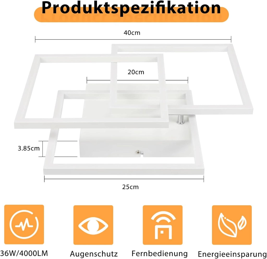 ZMH Lampada da soffitto plafoniera LED moderna nera 3000-6500K per soggiorno cucina ufficio