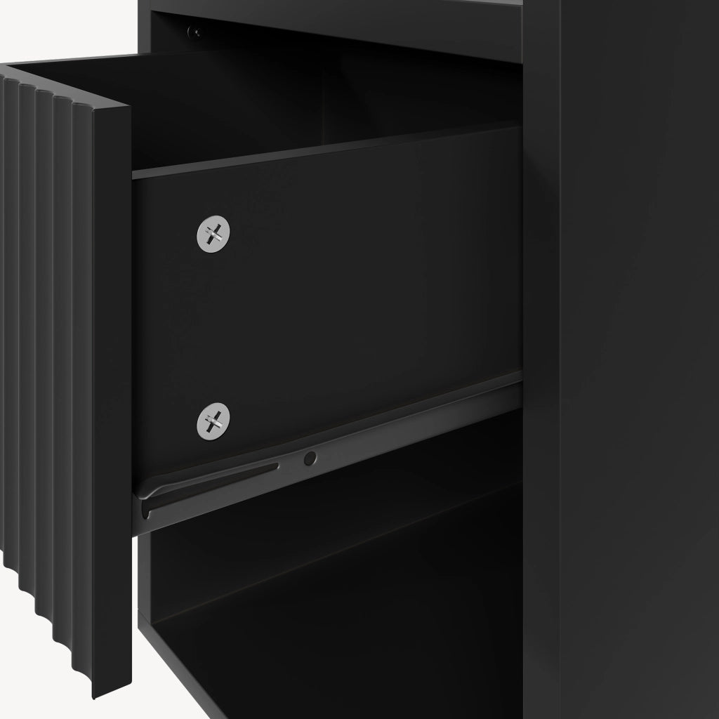 Comodino Nand con Cassetto e Vano Aperto 55x49x39 cm Nero [en.casa]