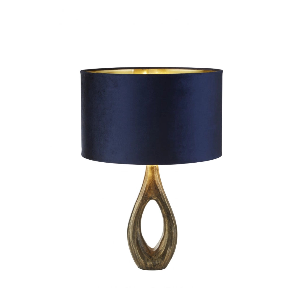 Lampada da tavolo Bucklow - Metallo ottone anticato e paralume in velluto blu navy