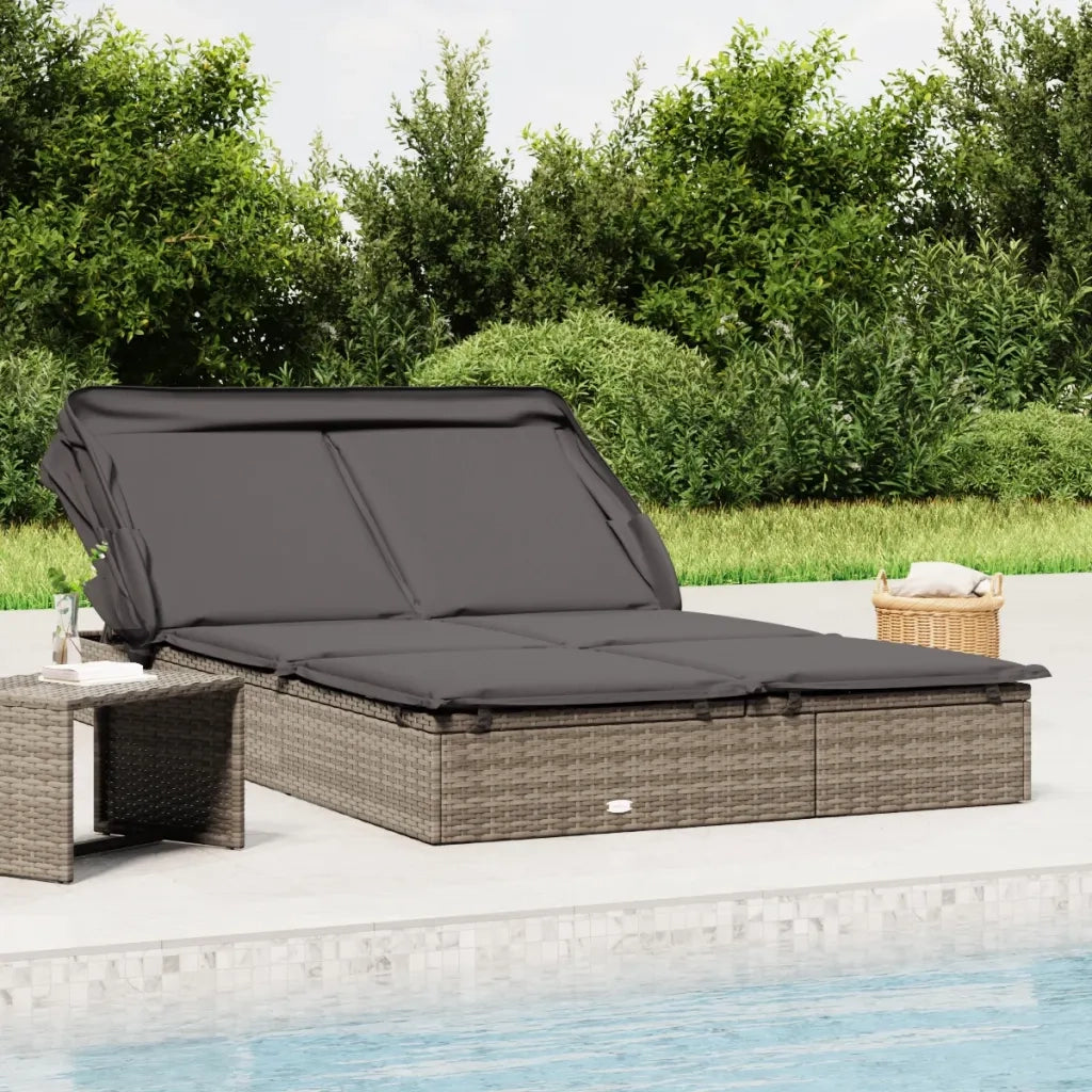 Sdraio da giardino | Lettino Doppio Tetto Pieghevole Grigio 213x118x97 cm Polyrattan