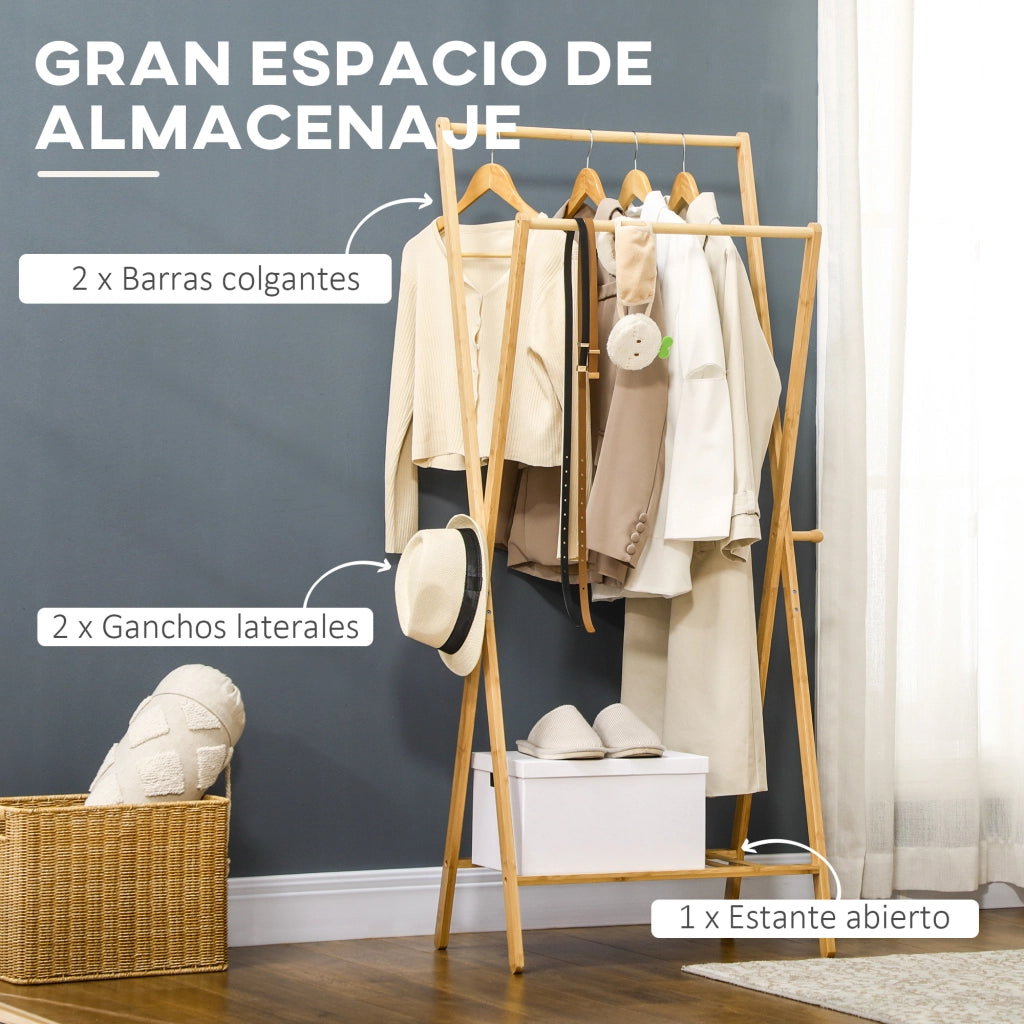 Appendiabiti con scaffale per scarpe e ganci ¨C zephmum ¨C 74x42x150 cm naturale