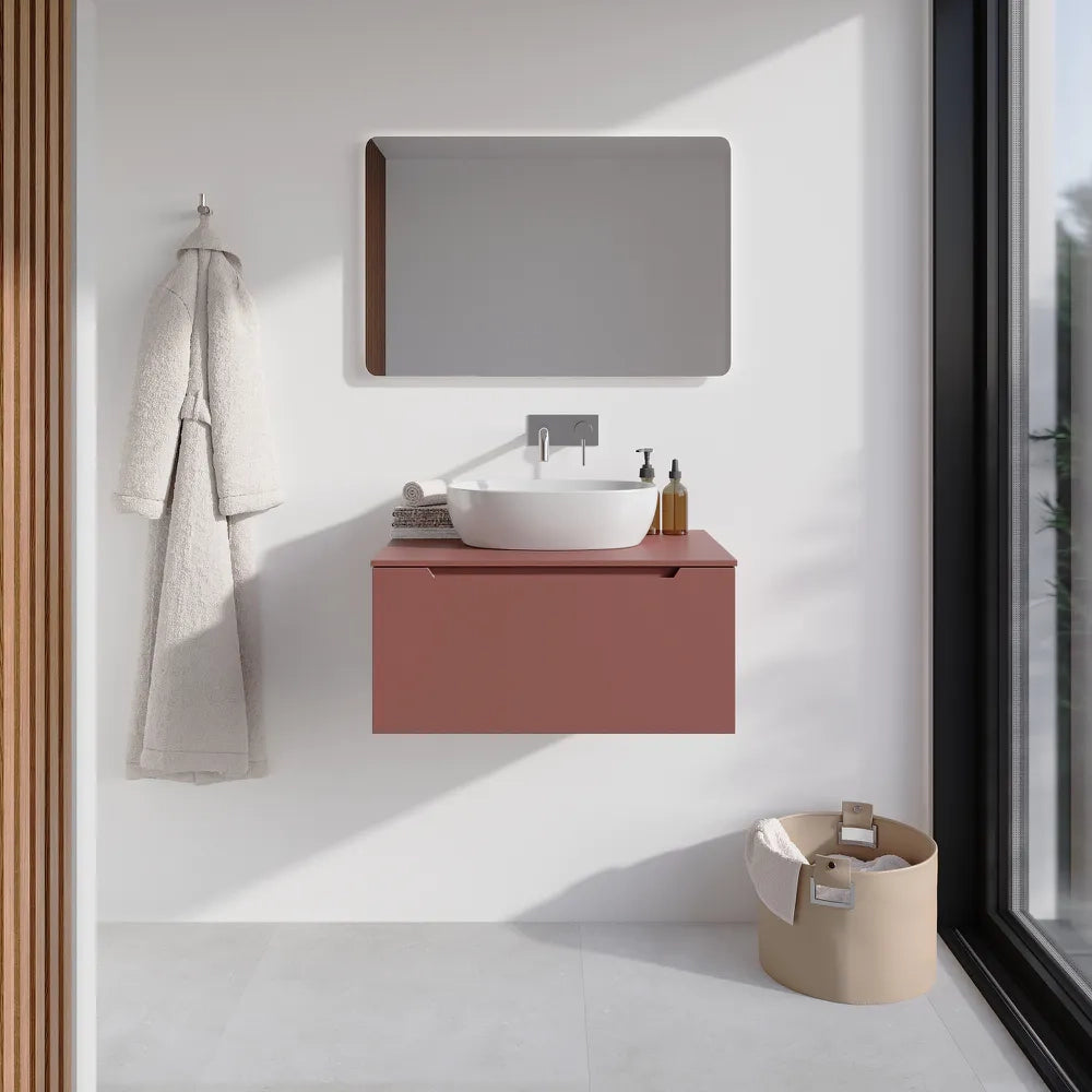 Mobile bagno sospeso 70cm terracotta opaco un cassettone con top | Bako