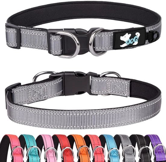 Collare per cani con imbottitura - regolabile - riflettente - neoprene - per cani di piccola/media/grande taglia - misura M (31-50 cm) - collare per cani