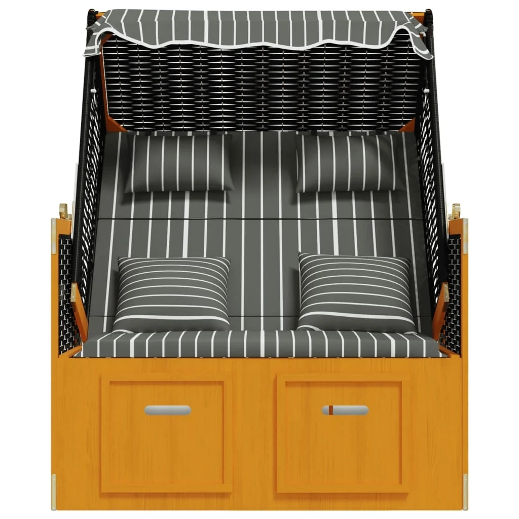 Strandkorb con cuscini polyrattan legno massello nero grigio 02_0012178