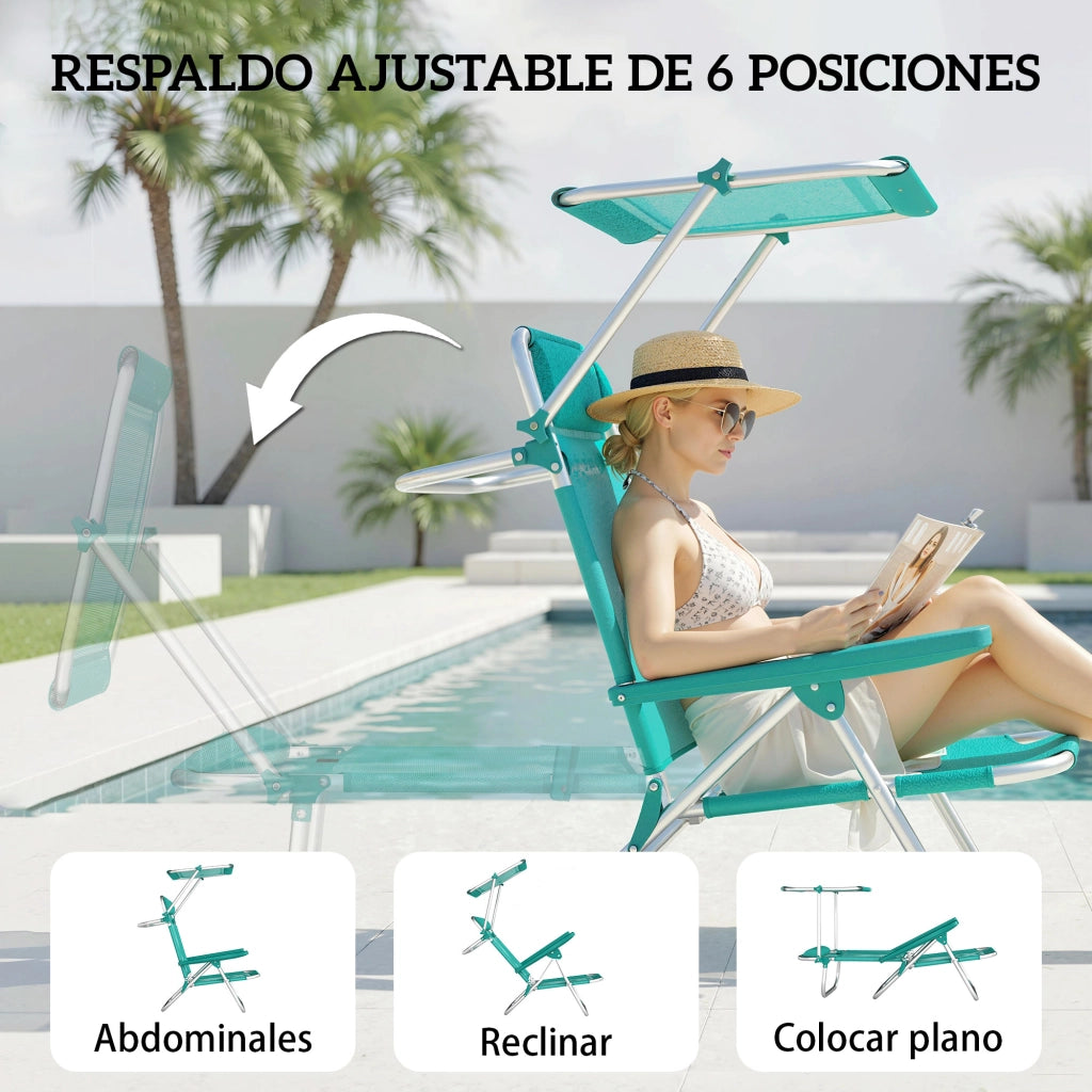 Sedia da giardino pieghevole con tendalino ¨C zephmum ¨C regolabile, reclinabile, turchese