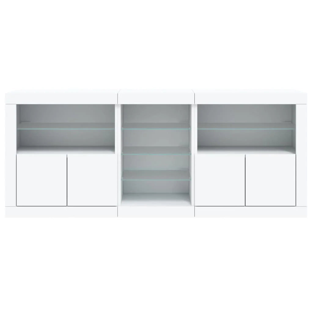 Buffet credenza cassettiera mobiletto mobile contenitore organizer per cucina soggiorno salotto con luci LED 181,5 x 37 x 67 cm bianco 02_0029839
