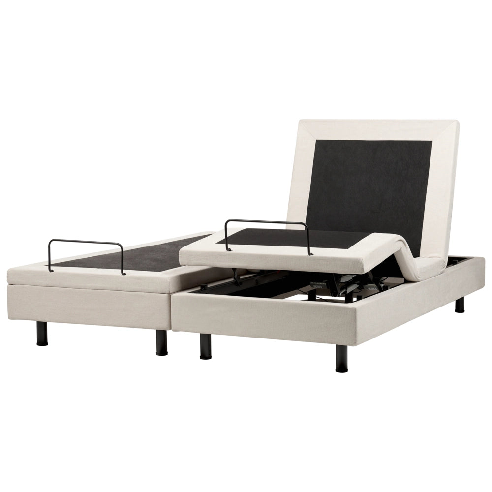 Letto elettrico matrimoniale tessuto beige chiaro regolabile con telecomando senza testiera 180x200 cm stile moderno