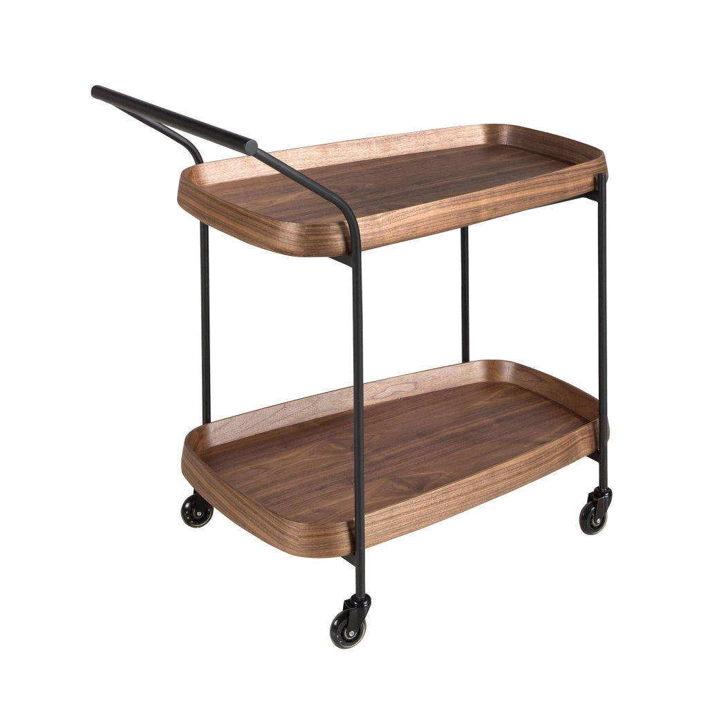 Carrello minibar in noce e acciaio nero