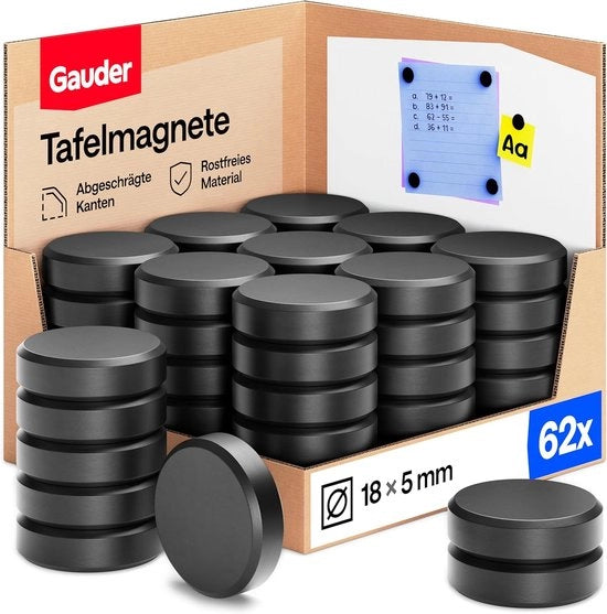 Magneti potenti per cartellone, frigorifero e ufficio - Magneti neri per uso quotidiano (62 pezzi - 18 x 5mm)