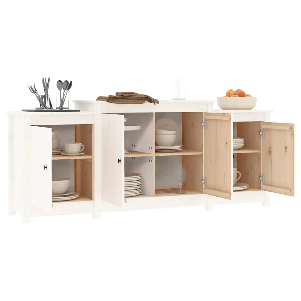 Credenza Bianca 164x37x68 cm in Legno Massello di Pino 821493