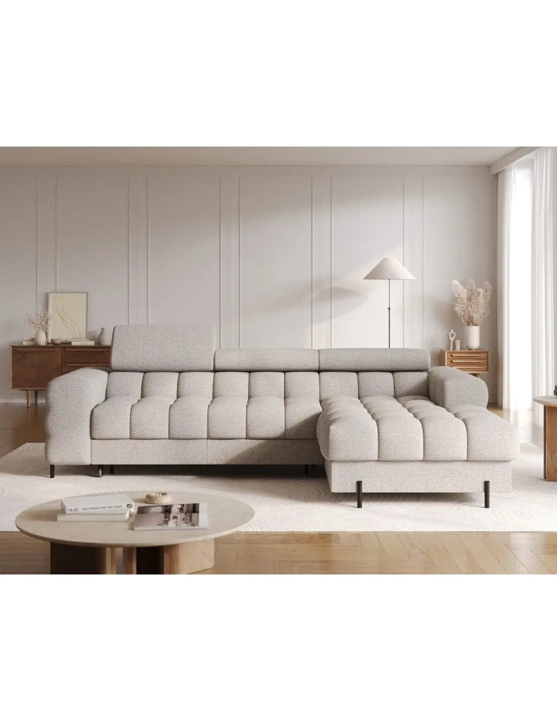 Divano angolare destro convertibile Beige mélange stile contemporaneo 285x99x181cm FILTRO