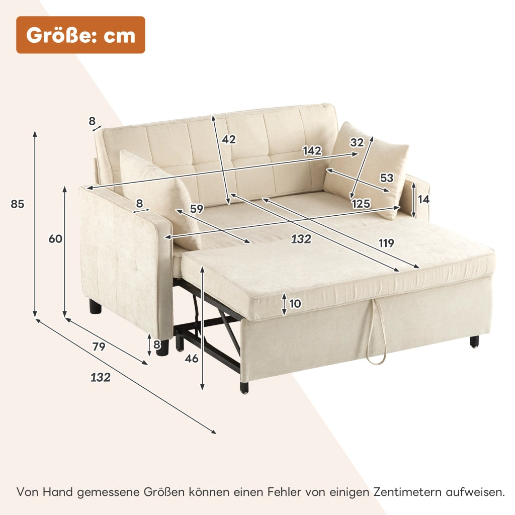 Divano Letto 2 Posti ¨C MINIMAL ¨C Tessuto Chenille, Schienale Regolabile