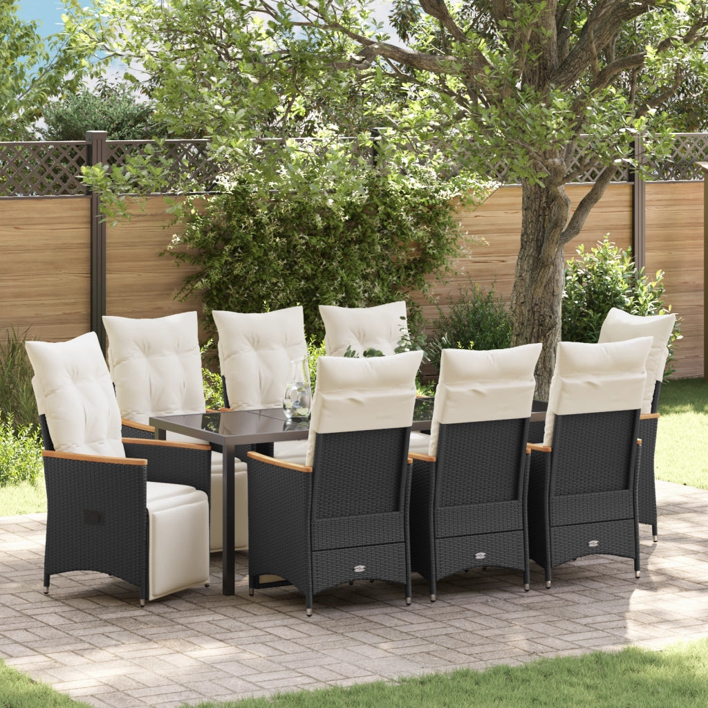 Set di Mobili da Giardino da 9 Pezzi con Cuscini Rattan Polietilene Nero