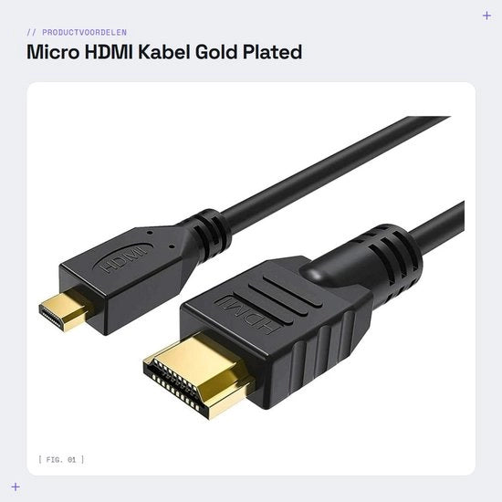 Cavo Micro HDMI - 1,8m - Piastrina in Oro - Video e Audio - Connessione di Alta Qualità - Adatto per Fotocamere - Colore Nero