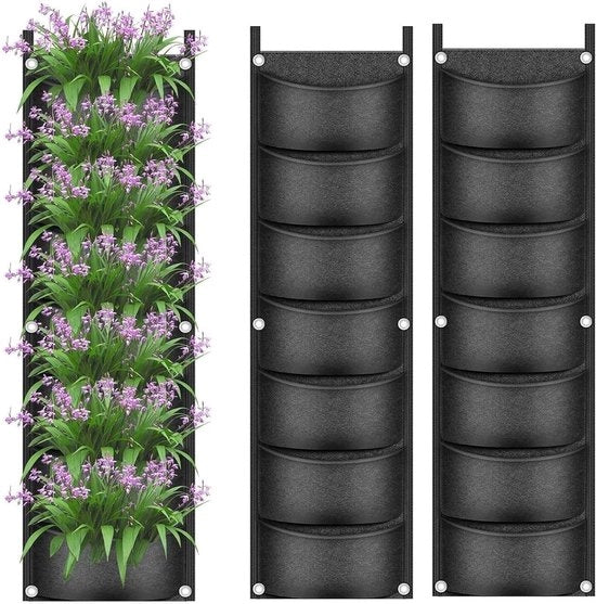 Zakche di coltivazione verticale per piante - 7 sacchi di vaso verticale (nero, set da 2)