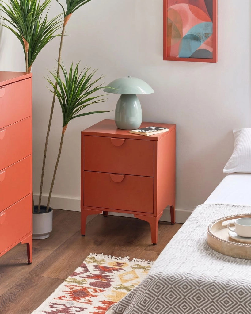 Comodino in acciaio marrone dorato mobile contenitore per l'ufficio domestico con 2 cassetti design industriale mobile contenitore
