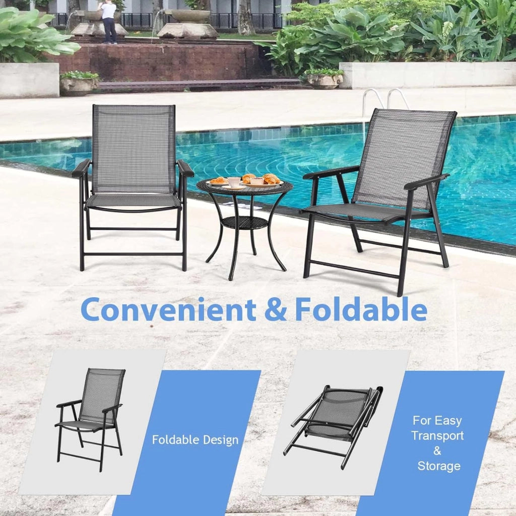 Set di 2 Sedie da Giardino Pieghevoli con Schienale Alto, Sedie da Esterno in Tessuto e Metallo, Carico 150 kg, Poltrona da Balcone, Terrazza, Sala da Pranzo, Cortile (Grigio)