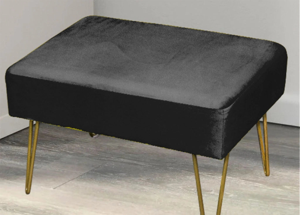 Pouf Salotto/Camera Panca Design Moderno Modello Velvet In Tinta Unita - Pouf - Nero