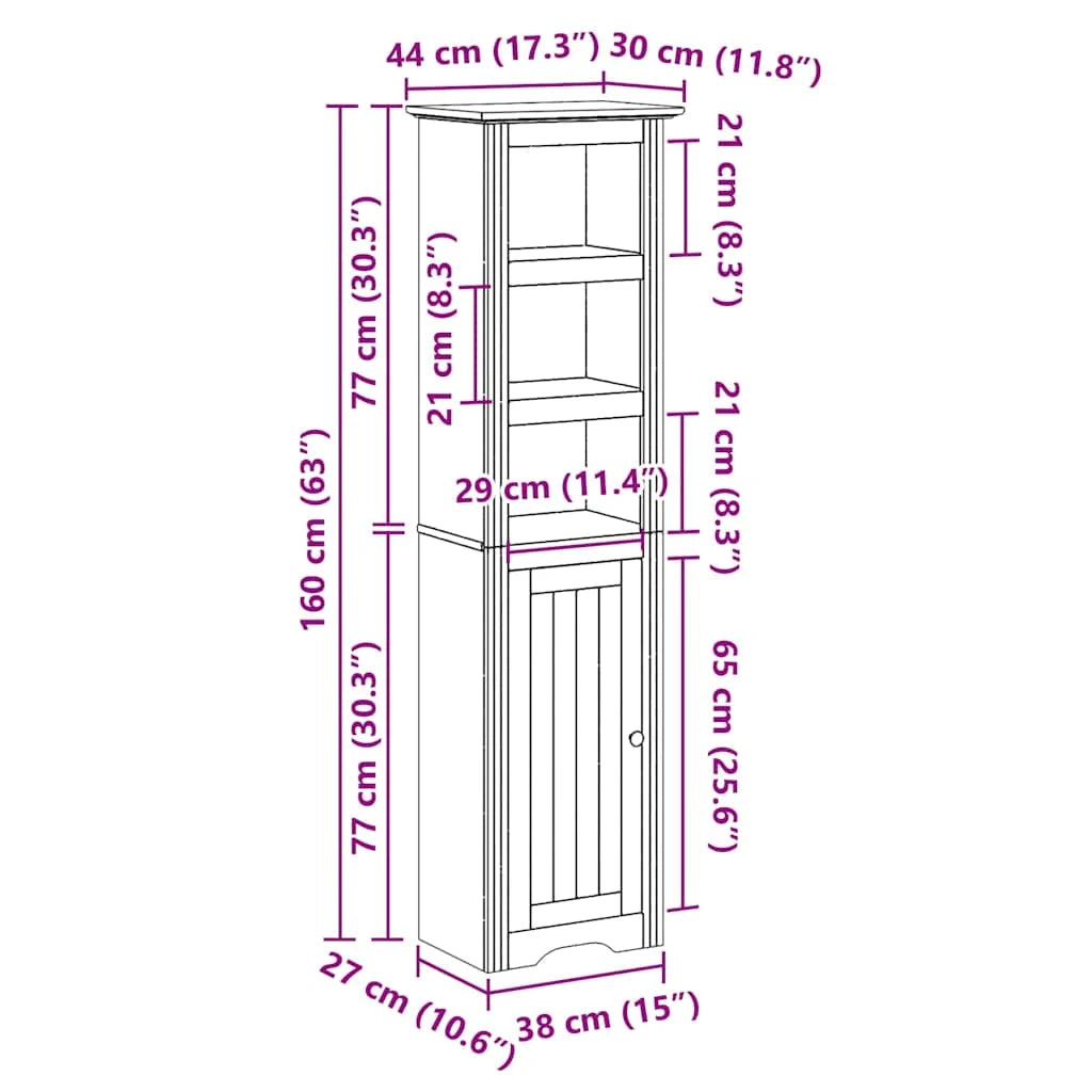 Mobiletto da bagno in stile rustico 44 ​​x 30 x 160 cm ampio spazio di archiviazione legno bianco 02_0057681