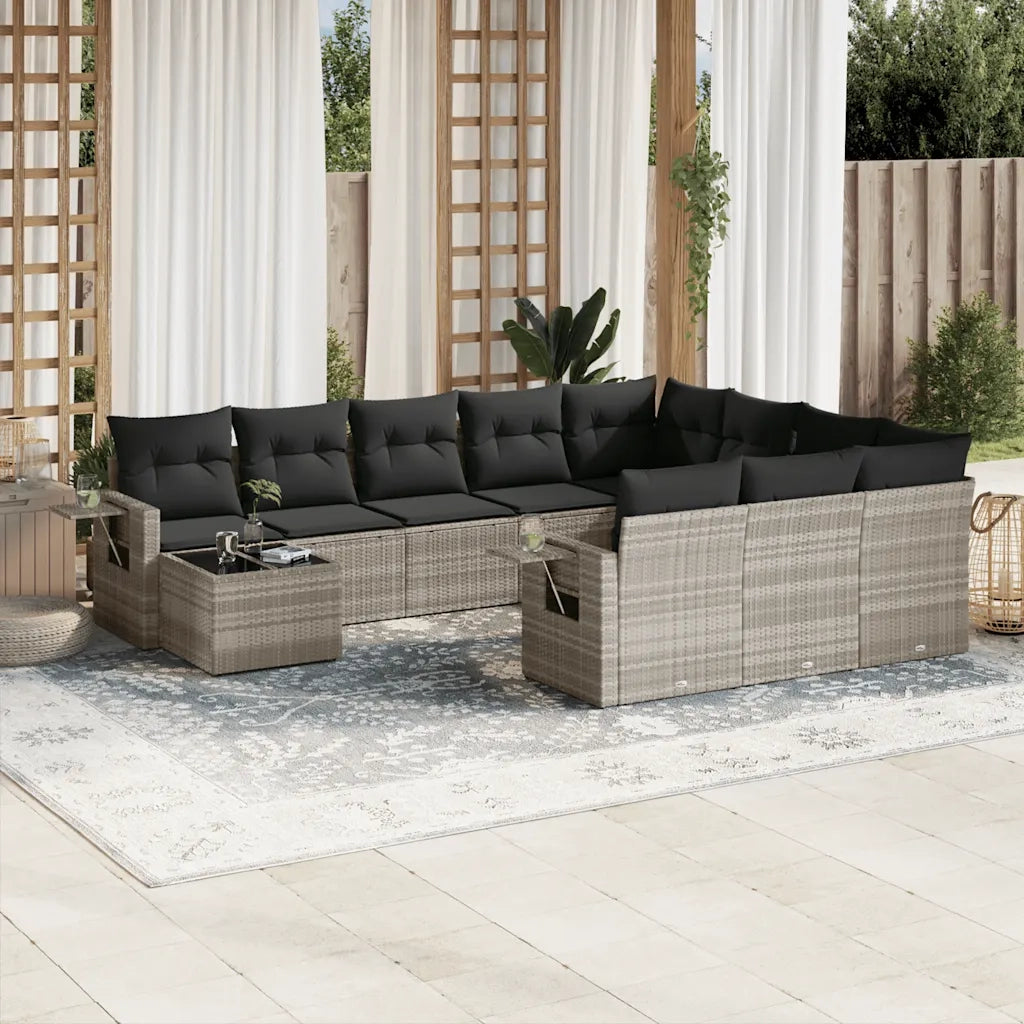 Set Divani da Giardino 11 pz con Cuscini in Polyrattan Grigio