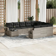 Set Divani da Giardino 11 pz con Cuscini in Polyrattan Grigio