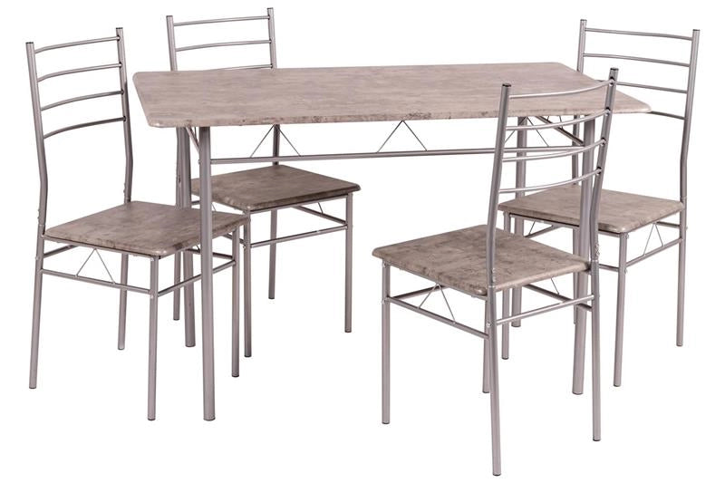 SET DA PRANZO LISBONA CON TAVOLO RETTANGOLARE E 4 SEDIE SILVER CEMENTO