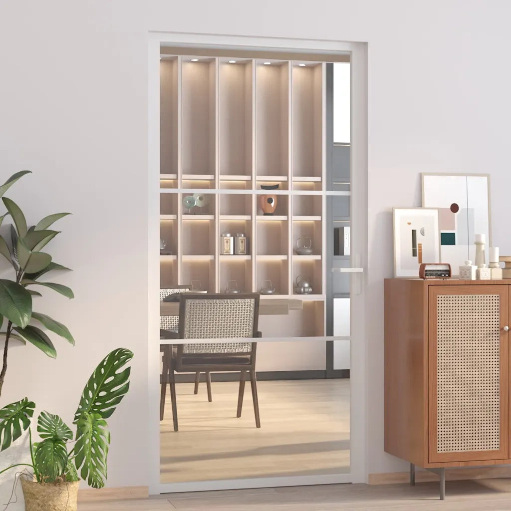 Porta Interna 102,5x201,5 cm Bianca in Vetro ESG e Alluminio 350571