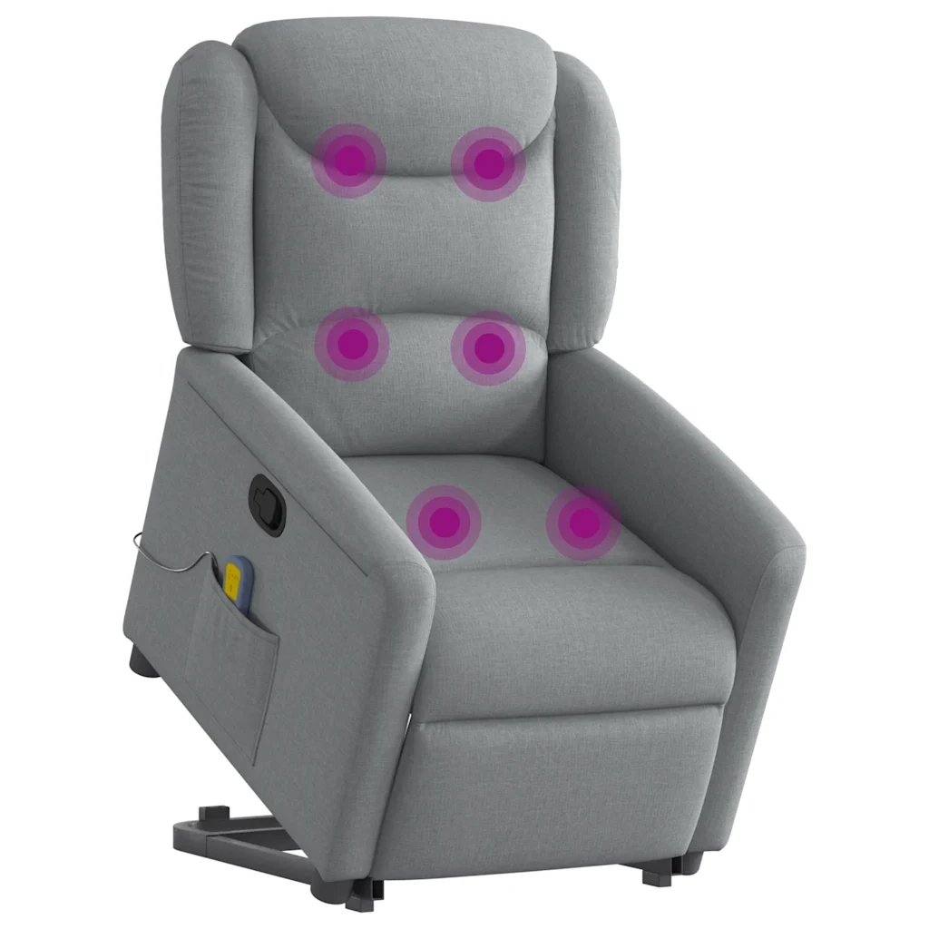 vidaXL Poltrona Alzapersona Massaggi Reclinabile Grigio Chiaro Tessuto
