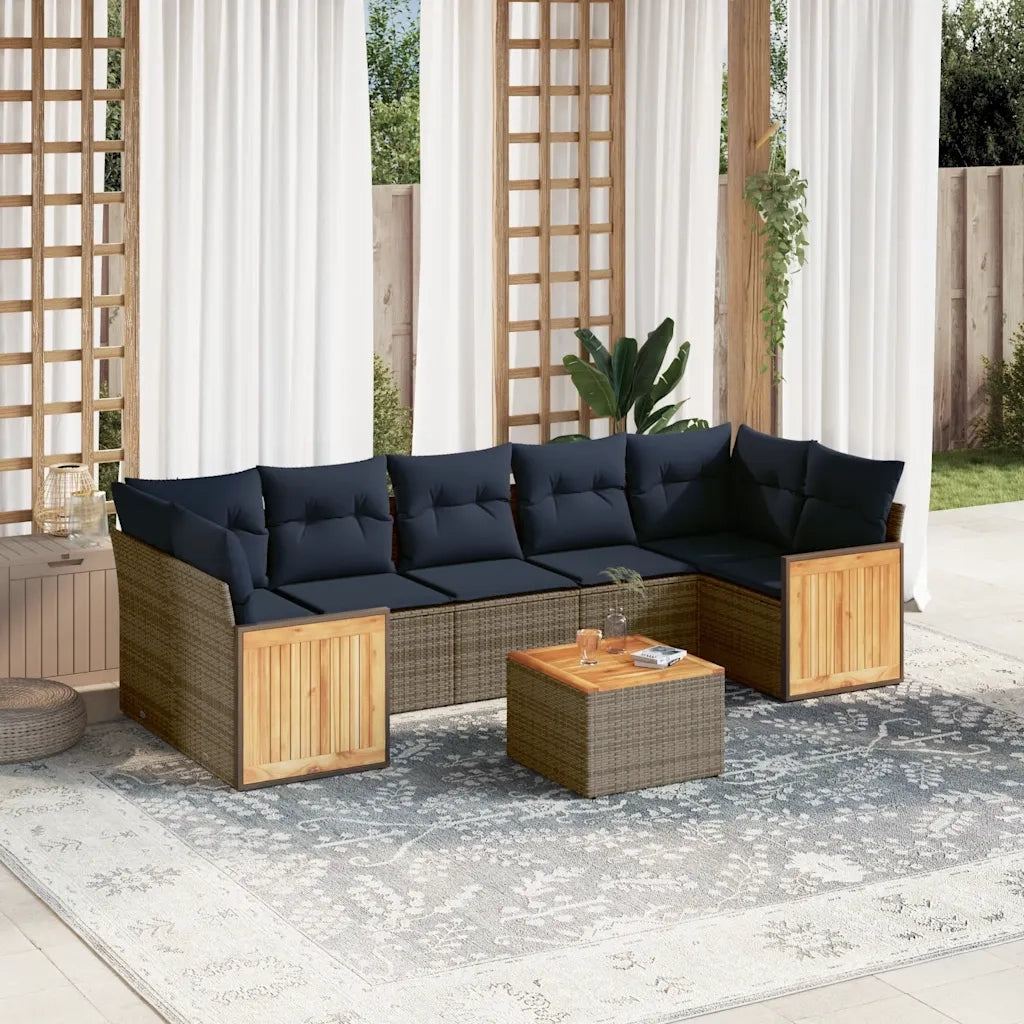 Set Divani da Giardino 8 pz con Cuscini Grigio in Polyrattan 3227496
