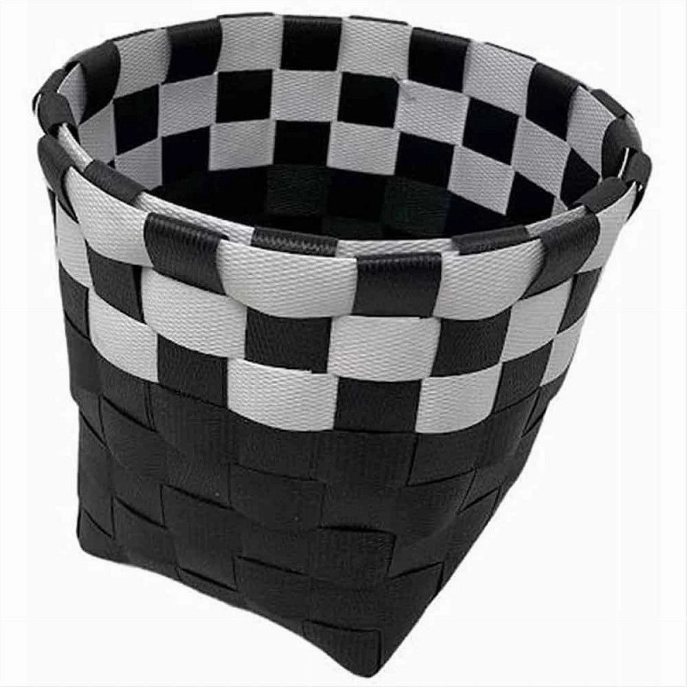 Trade Shop - Set 3pz Cestini Porta Oggetti Organizer Tessuto Bagno Rotondi Nero Bianco 59073 -