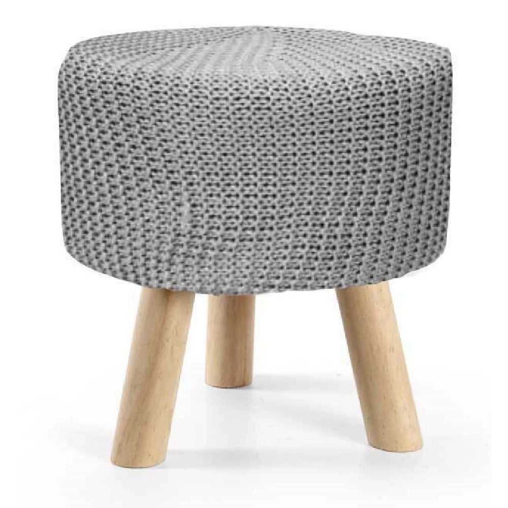 Trade Shop - Pouf Sgabello Poggiapiedi Tondo Pouff Piedi Legno Tessuto Grigio 28x27cm 827730 -